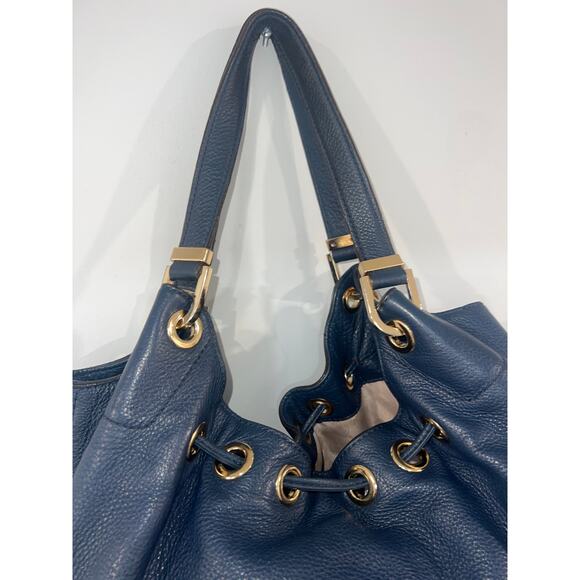 Michael Kors Navy Camden Blue Leather Drawstring Hobo Shoulder Bag Tassel - Picture 6 of 14